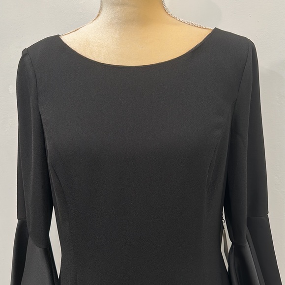 Adrianna Papell Crepe-Back Satin with Ruffle Sleeve Dress Size 8 - Picture 6 of 16